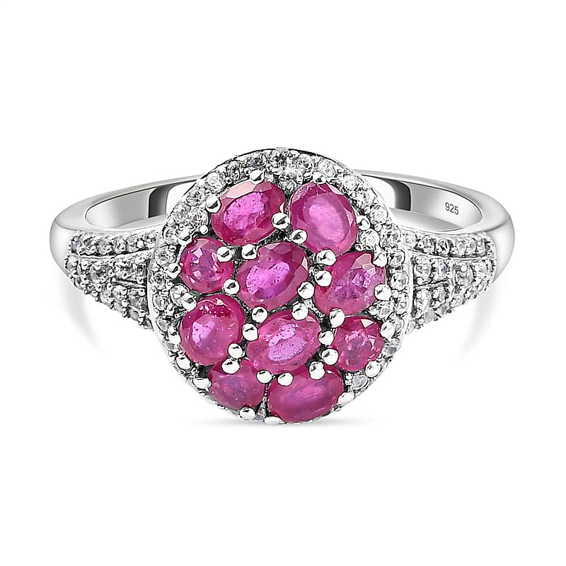 African Ruby and White Zircon 3.49 ctw Ring in Platinum Over Sterling Silver (Size 10.0)