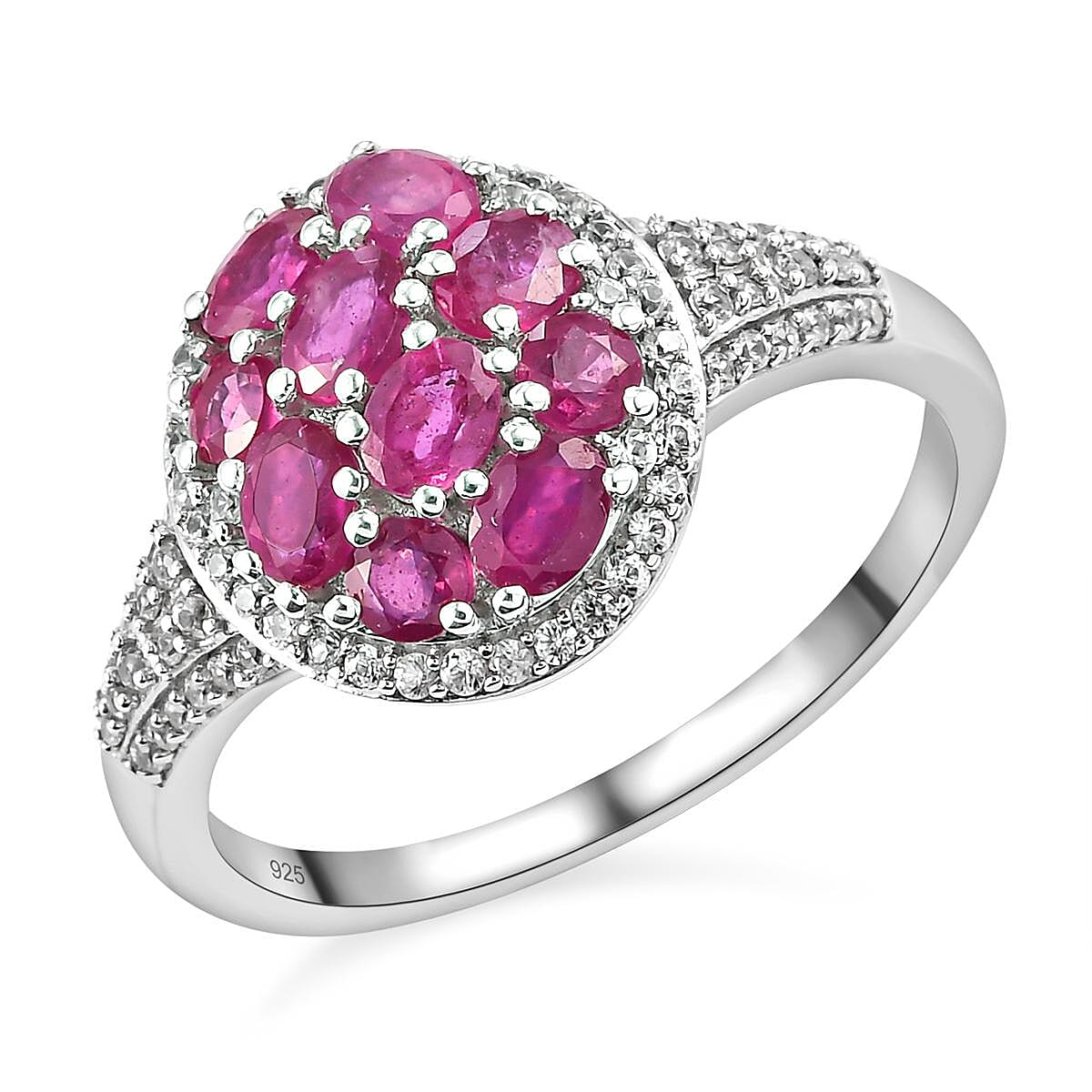 African Ruby and White Zircon 3.49 ctw Ring in Platinum Over Sterling Silver (Size 10.0)