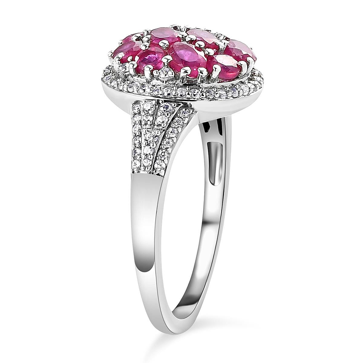 African Ruby and White Zircon 3.49 ctw Ring in Platinum Over Sterling Silver (Size 10.0)