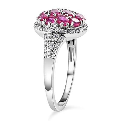 African Ruby and White Zircon 3.49 ctw Ring in Platinum Over Sterling Silver (Size 10.0)