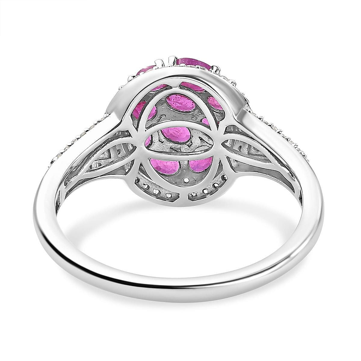 African Ruby and White Zircon 3.49 ctw Ring in Platinum Over Sterling Silver (Size 10.0)