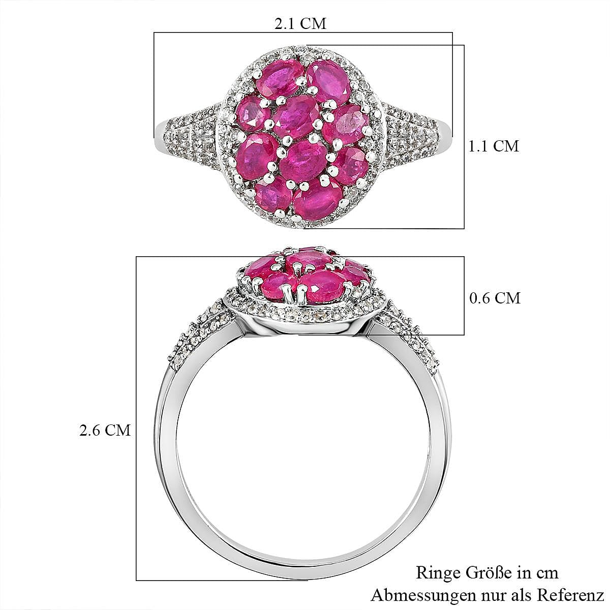 African Ruby and White Zircon 3.49 ctw Ring in Platinum Over Sterling Silver (Size 10.0)