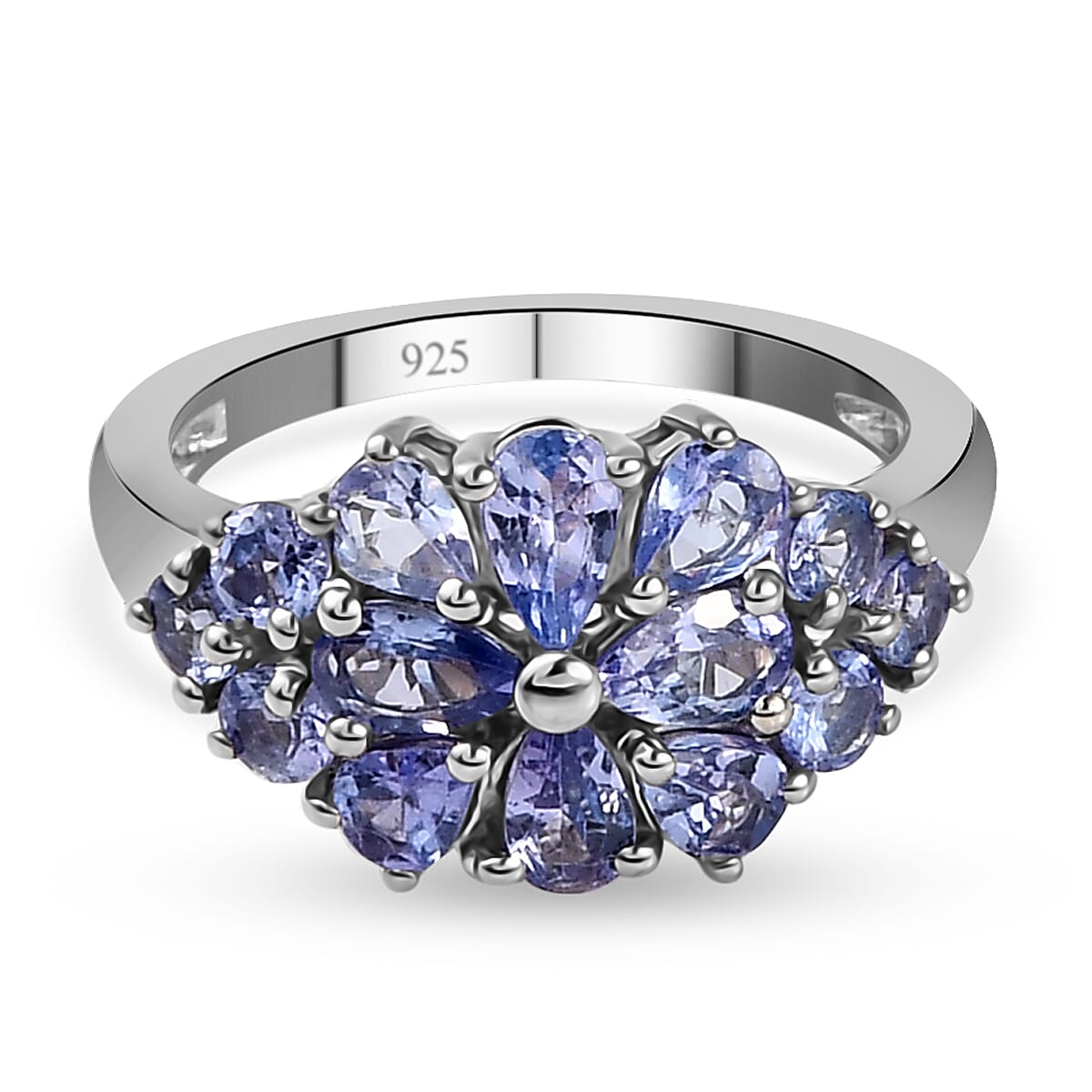 Tanzanite 1.80 ctw Cluster Ring in Platinum Over Sterling Silver (Size 5.5)