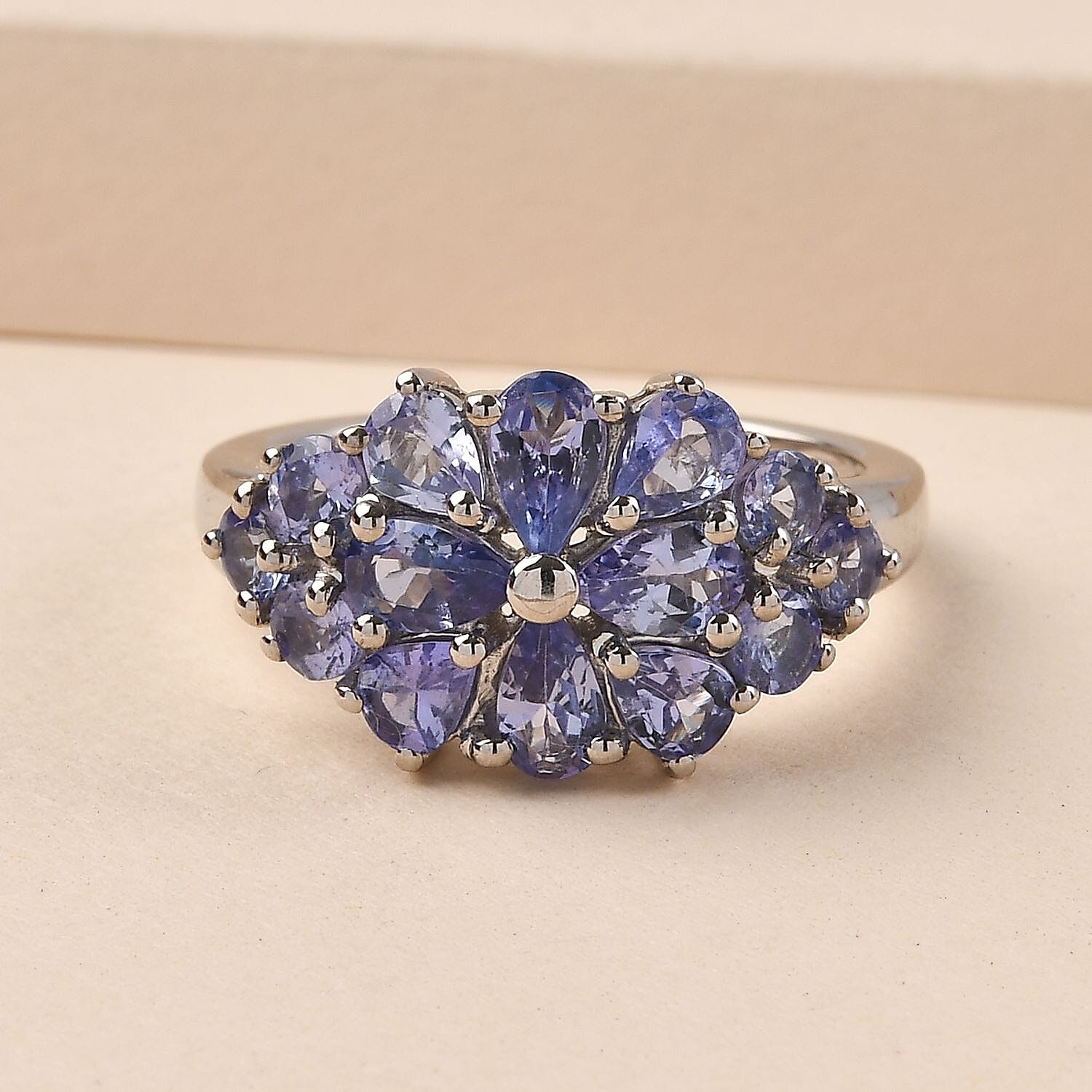 Tanzanite 1.80 ctw Cluster Ring in Platinum Over Sterling Silver (Size 5.5)
