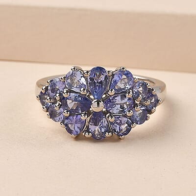 Tanzanite 1.80 ctw Cluster Ring in Platinum Over Sterling Silver (Size 5.5)