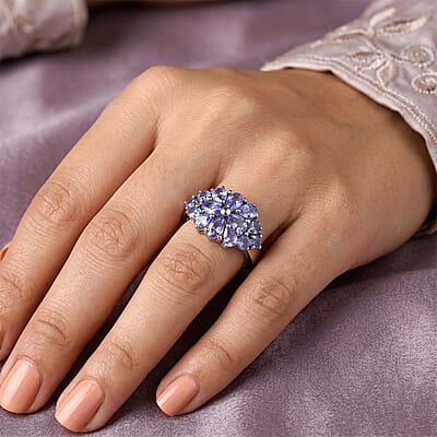 Tanzanite 1.80 ctw Cluster Ring in Platinum Over Sterling Silver (Size 5.5)