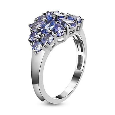 Tanzanite 1.80 ctw Cluster Ring in Platinum Over Sterling Silver (Size 5.5)