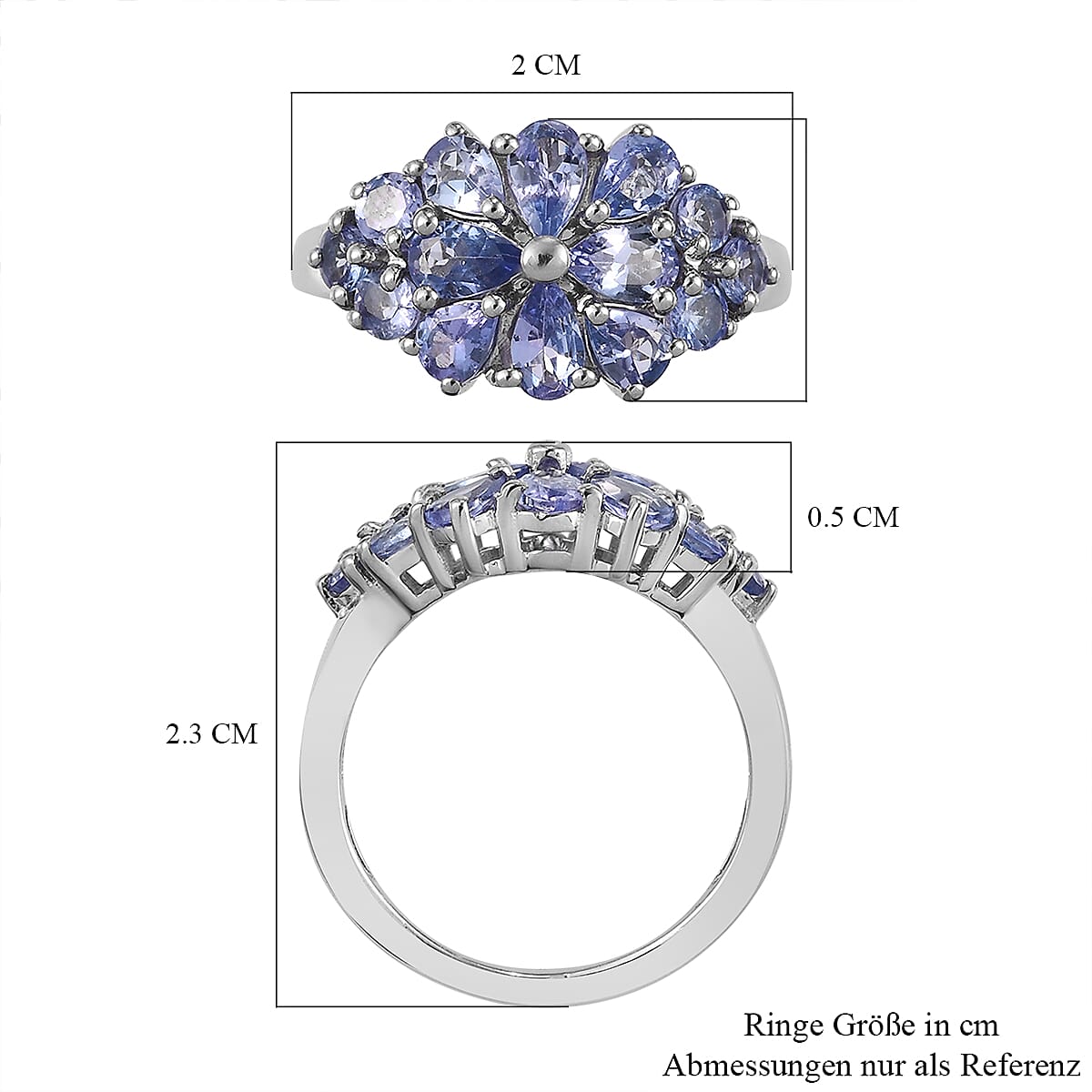 Tanzanite 1.80 ctw Cluster Ring in Platinum Over Sterling Silver (Size 5.5)