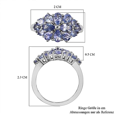 Tanzanite 1.80 ctw Cluster Ring in Platinum Over Sterling Silver (Size 5.5)