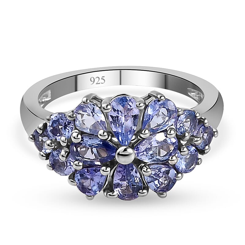 Tanzanite 1.80 ctw Cluster Ring in Platinum Over Sterling Silver (Size 11.5)