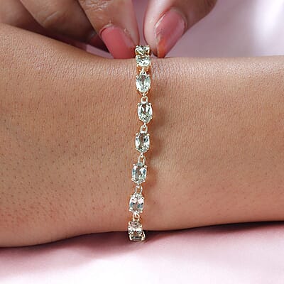 Luxoro AAA Turkizite 9.15 ctw Link Bracelet In 14K Yellow Gold (6.50 In)