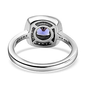 Tanzanite and White Zircon 0.76 ctw Ring in Platinum Over Sterling Silver (Size 5.5)