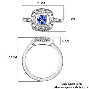 Tanzanite and White Zircon 0.76 ctw Ring in Platinum Over Sterling Silver (Size 5.5)