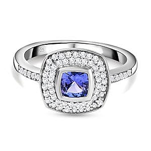 Tanzanite and White Zircon 0.76 ctw Ring in Platinum Over Sterling Silver (Size 6.5)