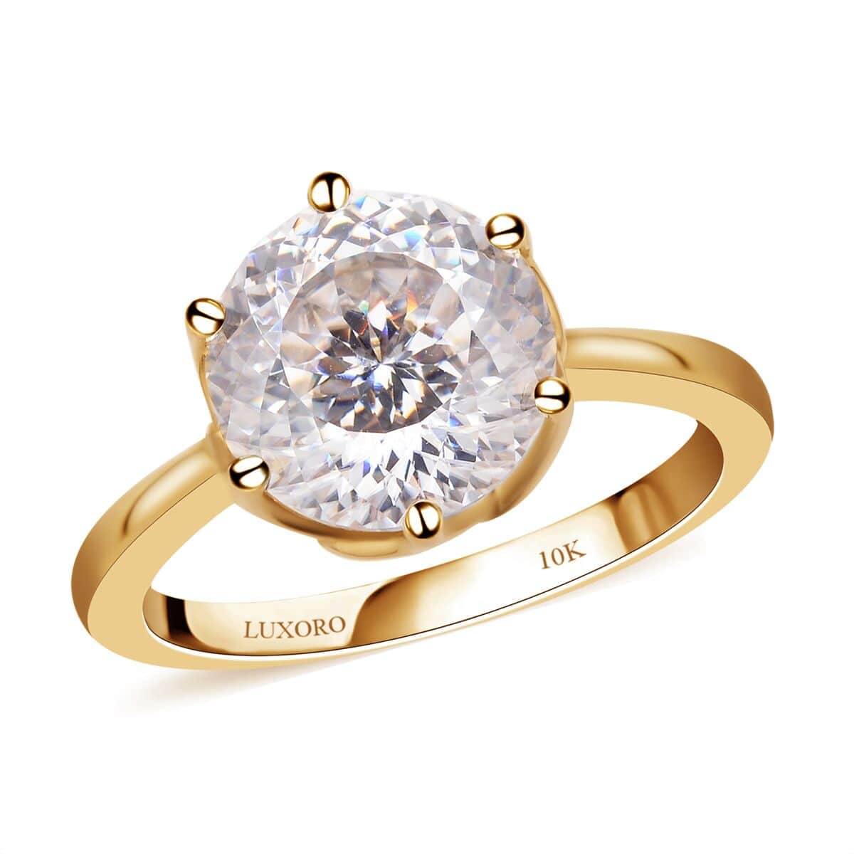 LUXORO 10K Yellow Gold Portuguese Cut 161 Facet Moissanite VS-EF Solitaire Ring 2.75 Grams 3.85 ctw image number 0