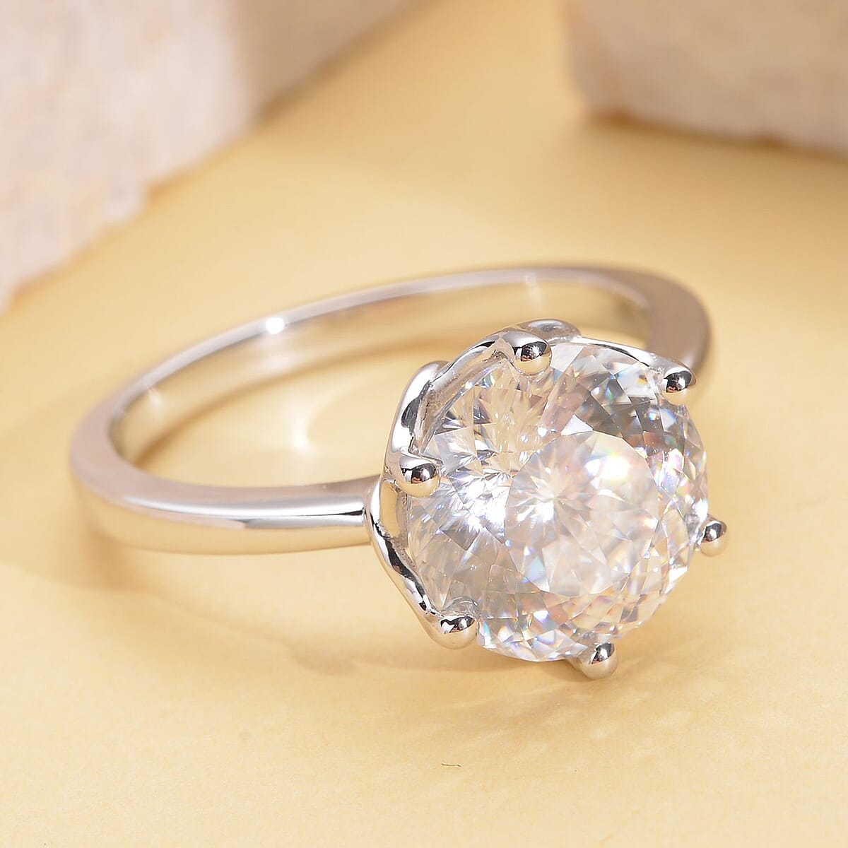 Luxoro 10K White Gold Portuguese Cut 161 Facet Moissanite Solitaire Ring (Size 6.0) 2.75 Grams 3.85 ctw image number 1