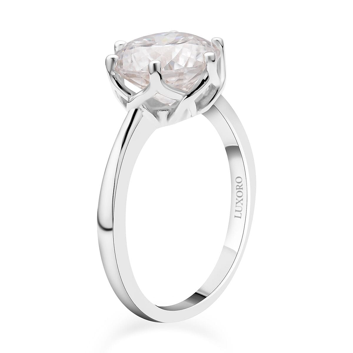 Luxoro 10K White Gold Portuguese Cut 161 Facet Moissanite Solitaire Ring (Size 6.0) 2.75 Grams 3.85 ctw image number 3