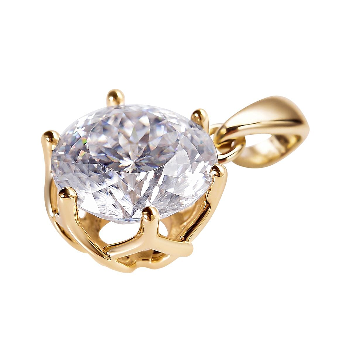 LUXORO 10K White Gold Portuguese Cut 161 Facet Moissanite VS-EF Solitaire Pendant 3.85 ctw image number 2