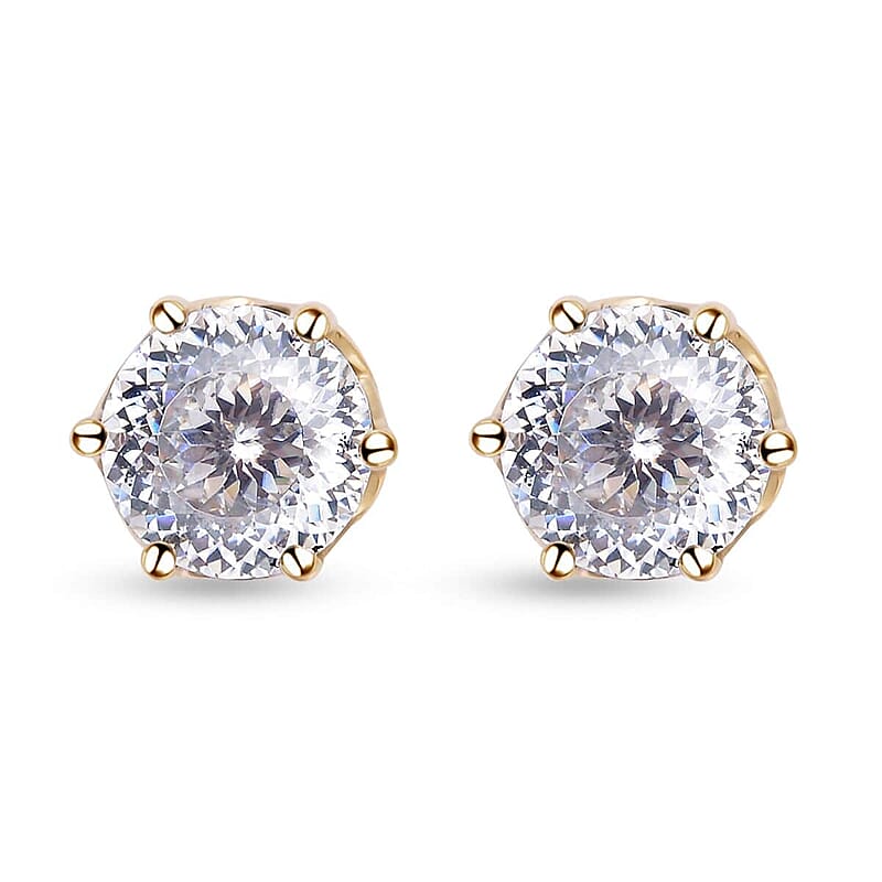 Luxoro 10K Yellow Gold Portuguese Cut 161 Facet Moissanite Stud Earrings 2.15 ctw