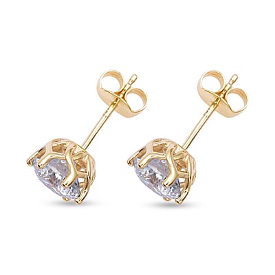 Luxoro 10K Yellow Gold Portuguese Cut 161 Facet Moissanite Stud Earrings 2.15 ctw