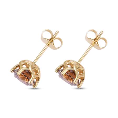 LUXORO 10K Yellow Gold Portuguese Cut 161 Facet Champagne Moissanite Stud Earrings 2.15 ctw image number 3