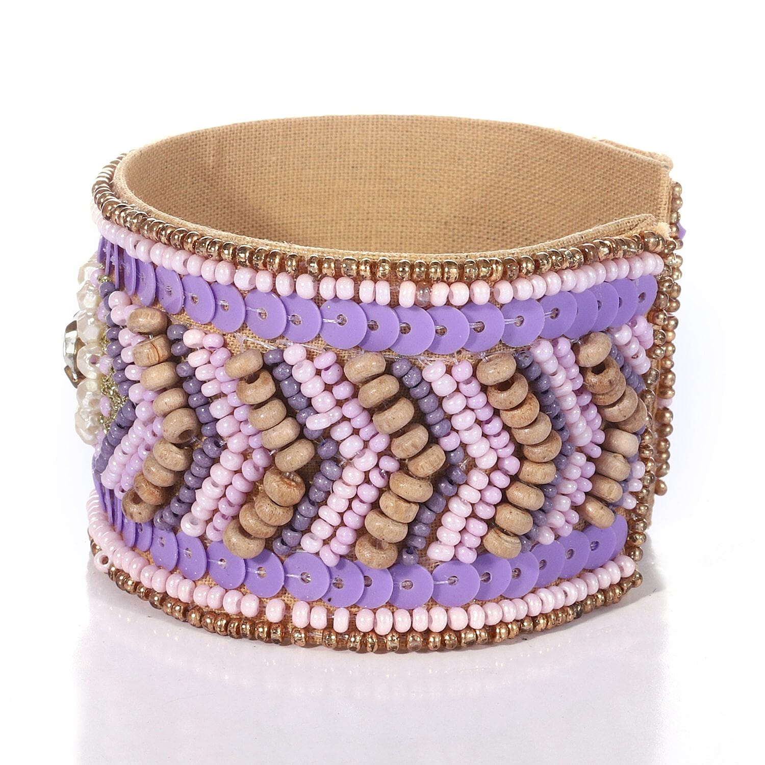 Handcrafted Purple Glass Seed Beaded Cuff Bracelet (Adjustable)
