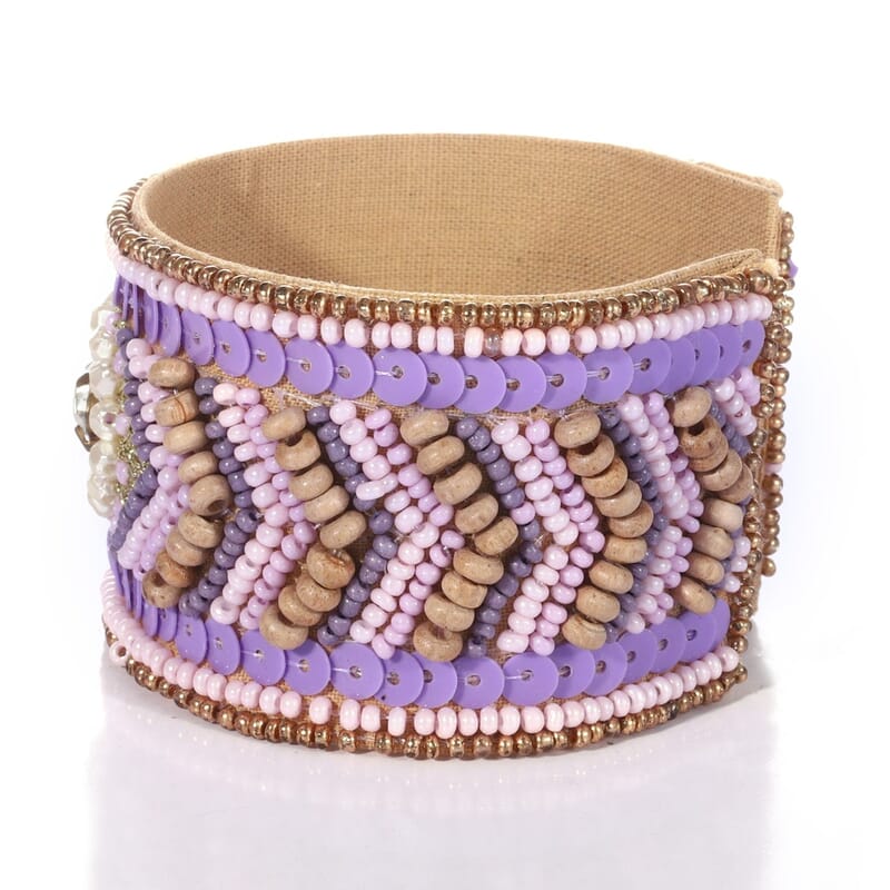 Handcrafted Purple Glass Seed Beaded Cuff Bracelet (Adjustable)