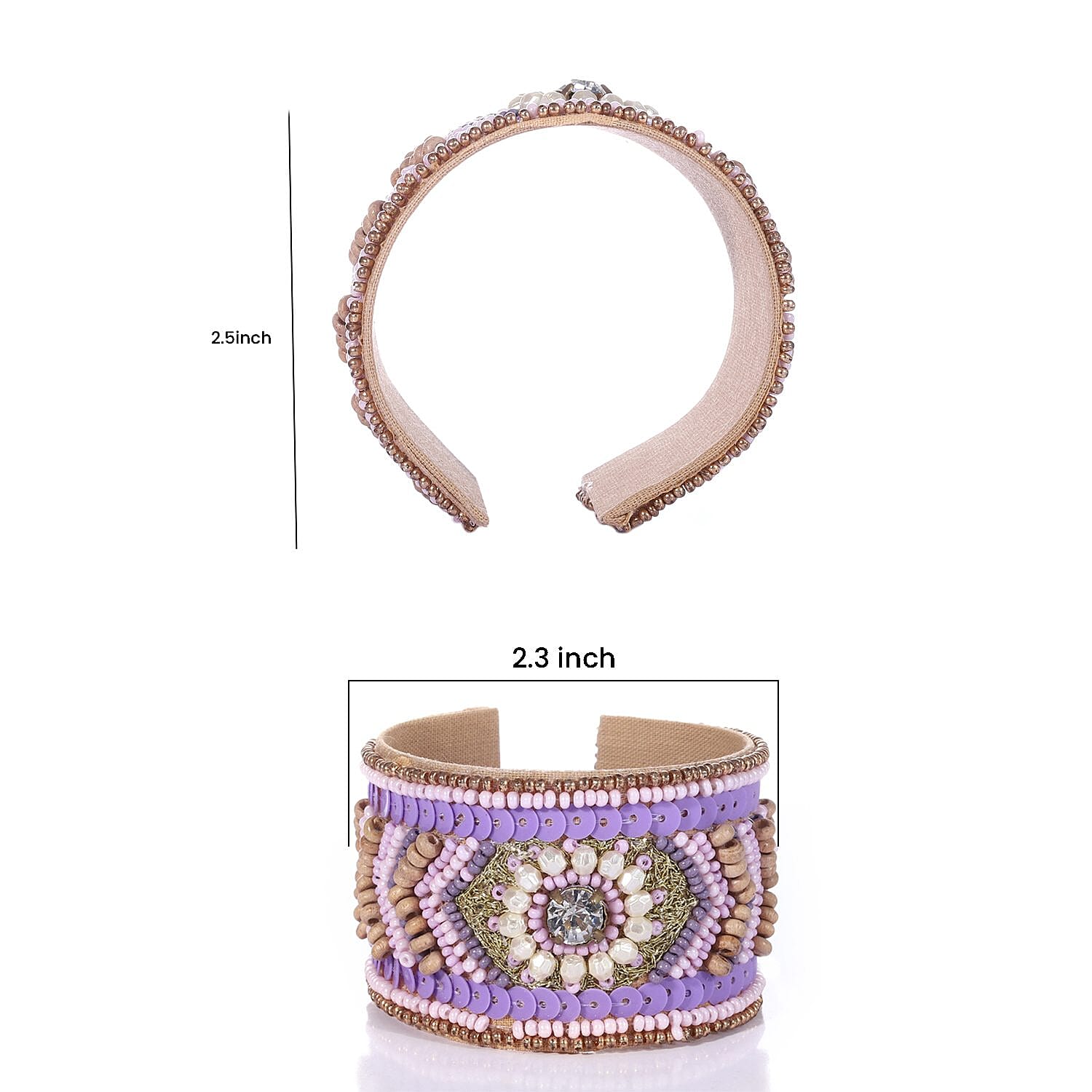 Handcrafted Purple Glass Seed Beaded Cuff Bracelet (Adjustable)