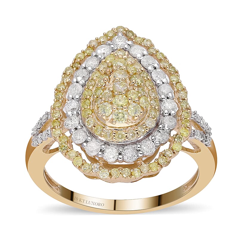 Luxoro 10K Yellow Gold I2-I3 Natural Yellow and White Diamond Ring (Size 10.0) 1.00 ctw