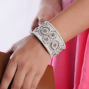 Handcrafted White Glass Seed Beaded Cuff Bracelet