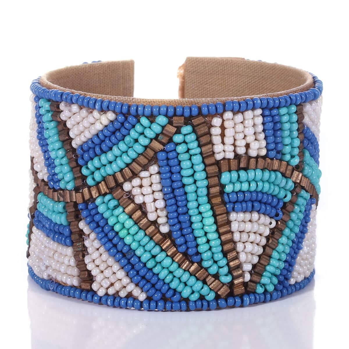 Handcrafted Multi Color Glass Seed Beaded Cuff Bracelet (Adjustable) image number 0
