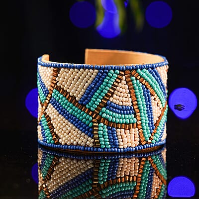 Handcrafted Multi Color Glass Seed Beaded Cuff Bracelet (Adjustable)
