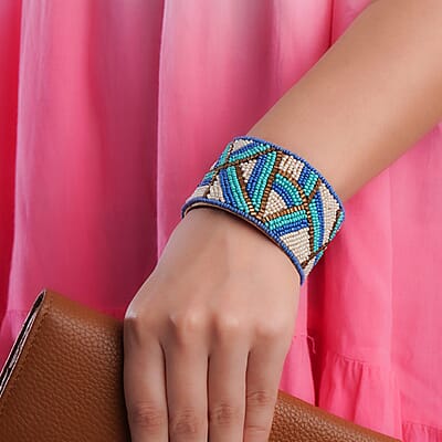 Handcrafted Multi Color Glass Seed Beaded Cuff Bracelet (Adjustable)