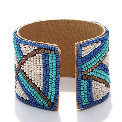 Handcrafted Multi Color Glass Seed Beaded Cuff Bracelet (Adjustable)