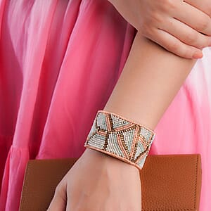 Handcrafted Peach & Mint Glass Seed Beaded Cuff Bracelet (Adjustable)