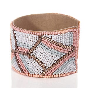 Handcrafted Peach & Mint Glass Seed Beaded Cuff Bracelet (Adjustable)