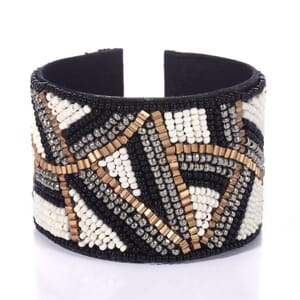 Handcrafted Black & White Glass Seed Beaded Cuff Bracelet (Adjustable)