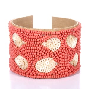 Handcrafted Coral Glass Seed Beaded Cuff Bracelet (Adjustable)