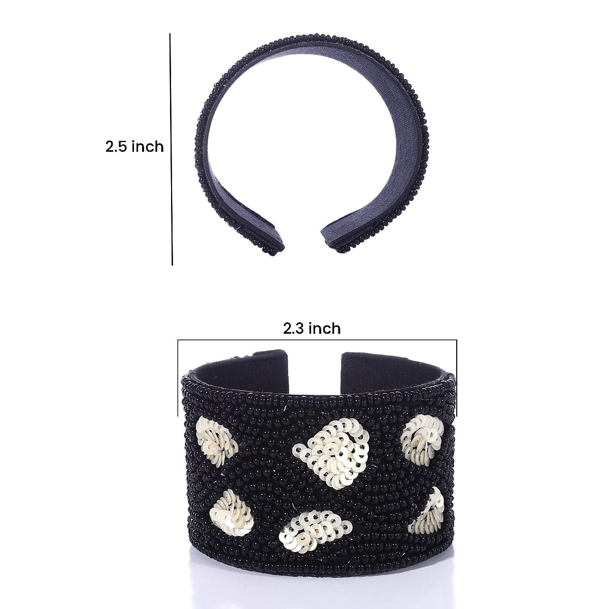 Handcrafted Black Glass Seed Beaded Cuff Bracelet (Adjustable) image number 5