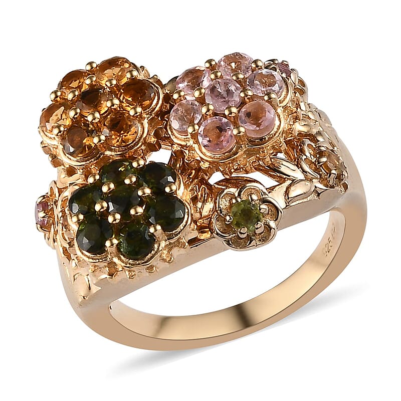 GP Italian Garden Collection Multi-Tourmaline Spinner Ring in Vermeil Yellow Gold Over Sterling Silver (Size 10.0) 1.75 ctw