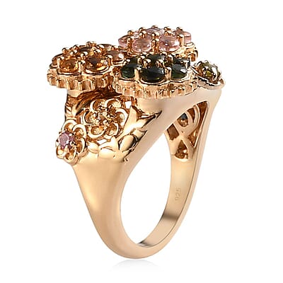 GP Italian Garden Collection Multi-Tourmaline Spinner Ring in Vermeil Yellow Gold Over Sterling Silver (Size 10.0) 1.75 ctw