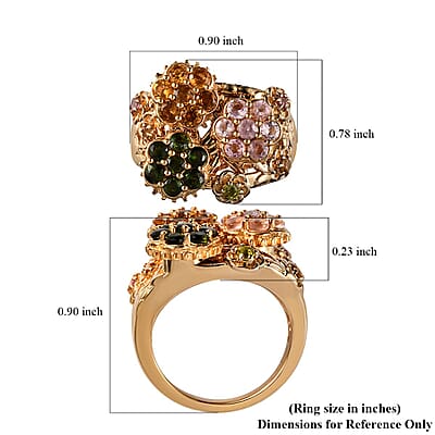 GP Italian Garden Collection Multi-Tourmaline Spinner Ring in Vermeil Yellow Gold Over Sterling Silver (Size 10.0) 1.75 ctw
