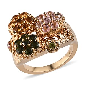 GP Italian Garden Collection Multi-Tourmaline Spinner Ring in Vermeil Yellow Gold Over Sterling Silver (Size 6.0) 10.15 Grams 1.75 ctw