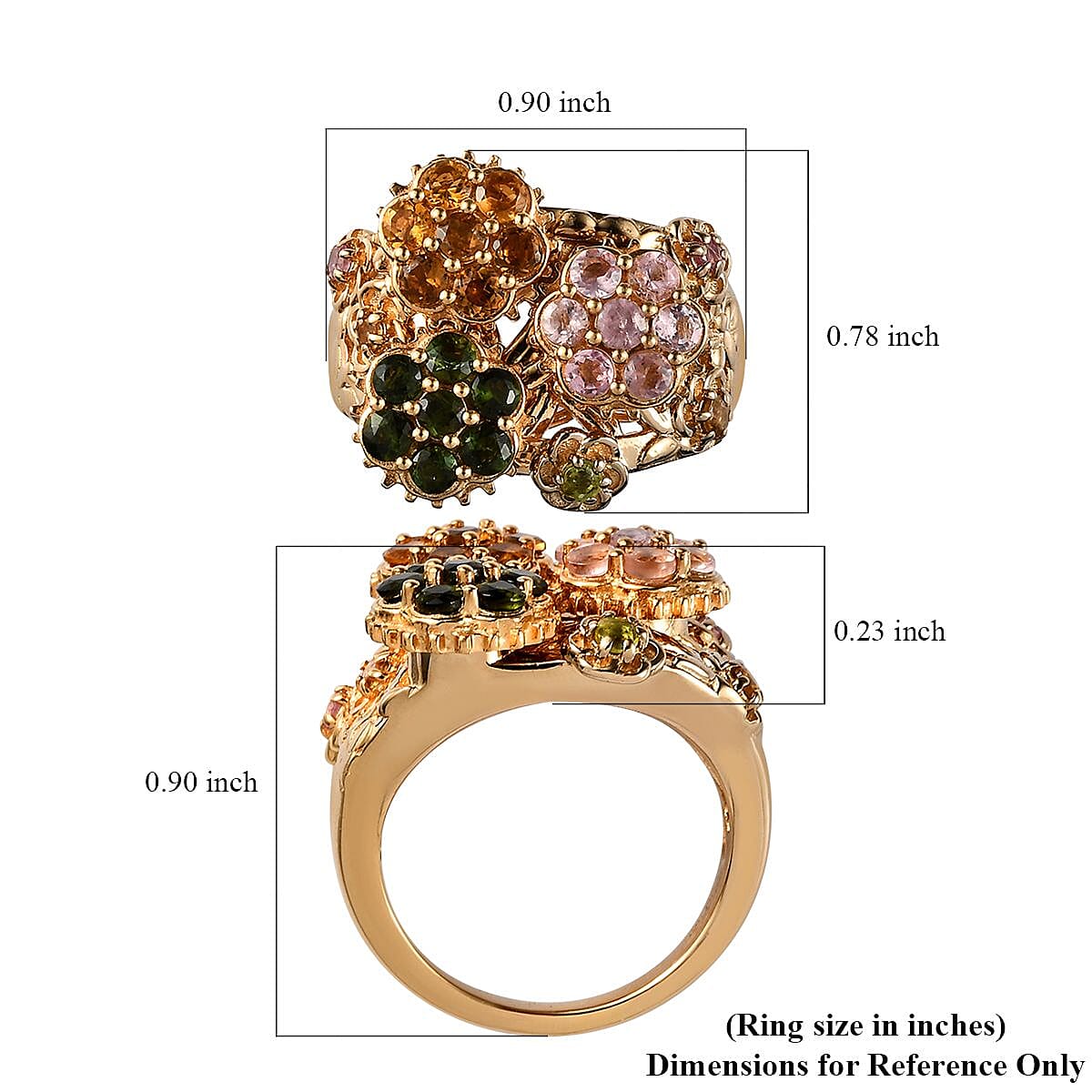 GP Italian Garden Collection Multi-Tourmaline Spinner Ring in Vermeil Yellow Gold Over Sterling Silver (Size 6.0) 10.15 Grams 1.75 ctw image number 5