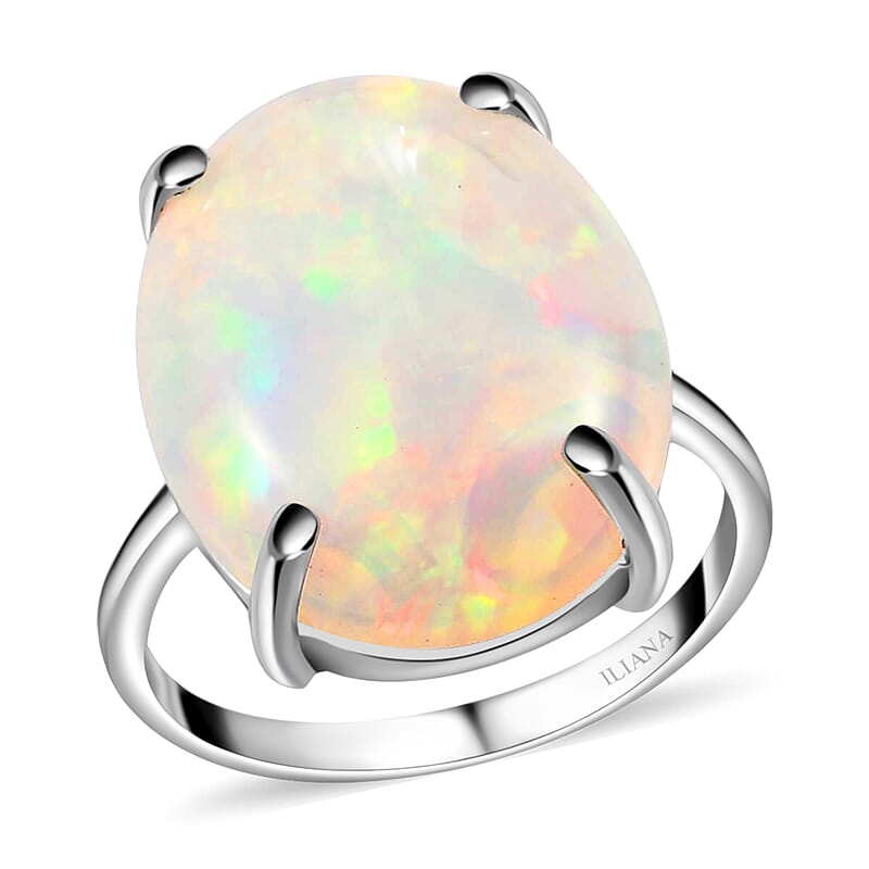 Iliana 18K White Gold AAA Ethiopian Welo Opal Solitaire Ring (Size 10.0) 3.80 Grams 10.00 ctw