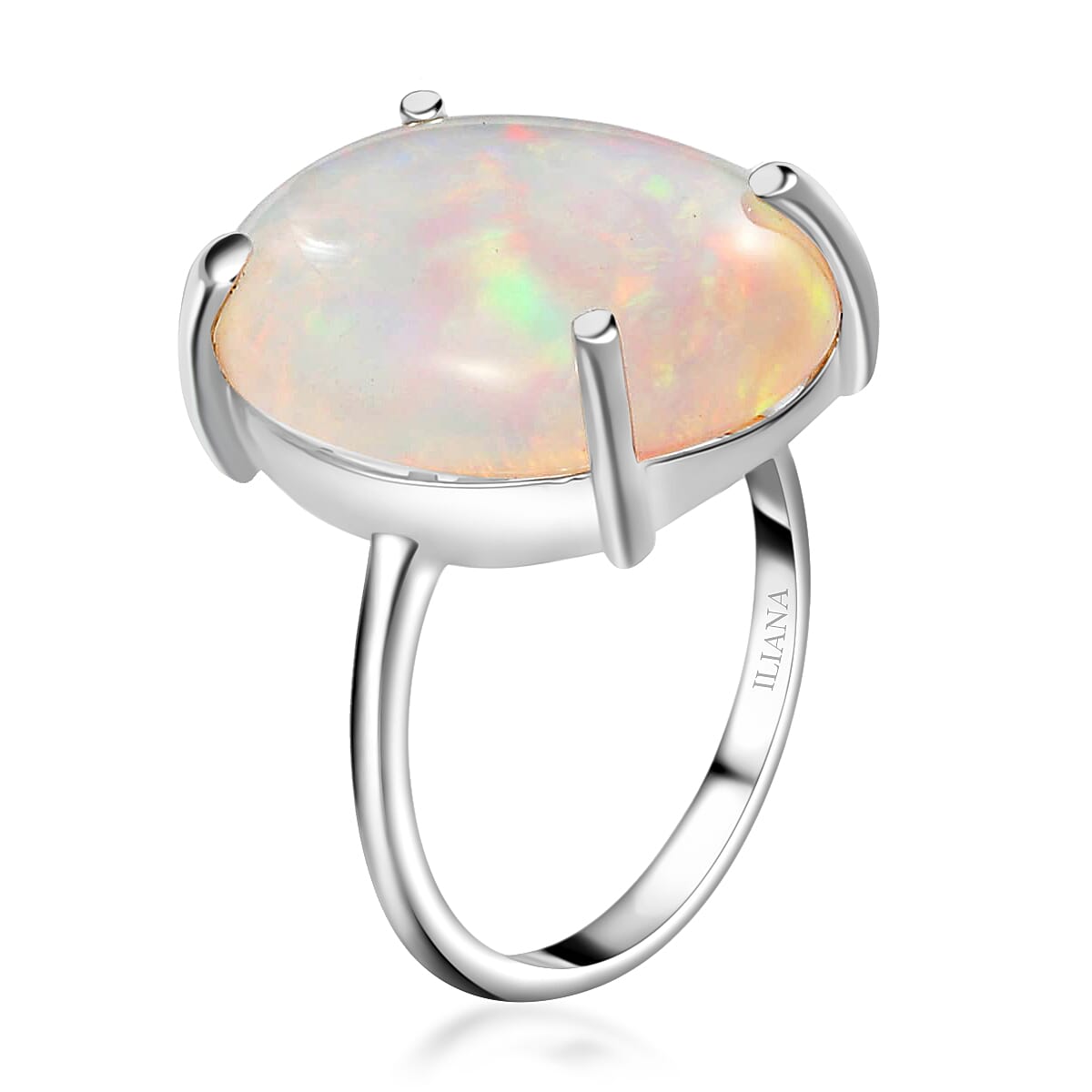 Iliana 18K White Gold AAA Ethiopian Welo Opal Solitaire Ring (Size 10.0) 3.80 Grams 10.00 ctw