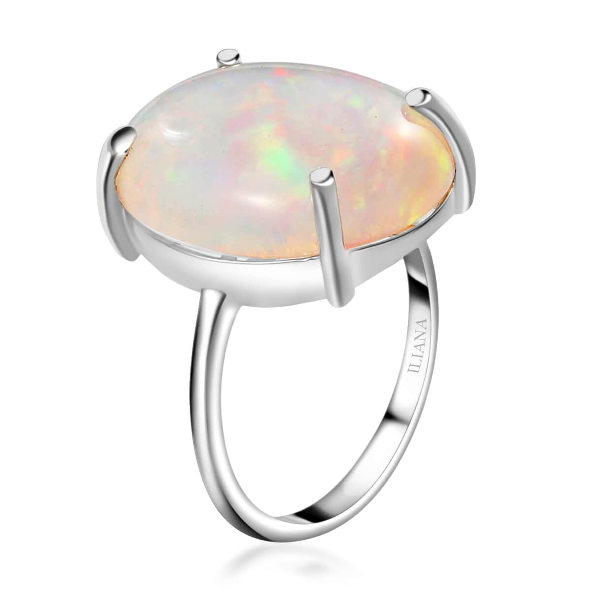 ILIANA 18K White Gold AAA Ethiopian Welo Opal Solitaire Ring 3.80 Grams 10.00 ctw image number 3