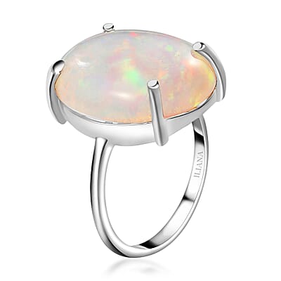 Iliana 18K White Gold AAA Ethiopian Welo Opal Solitaire Ring (Size 10.0) 3.80 Grams 10.00 ctw