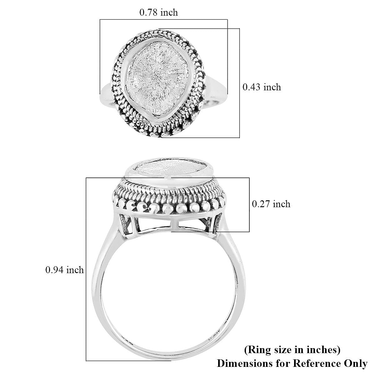 Polki Diamond Solitaire Ring in Sterling Silver (Size 10.0) 0.75 ctw image number 4