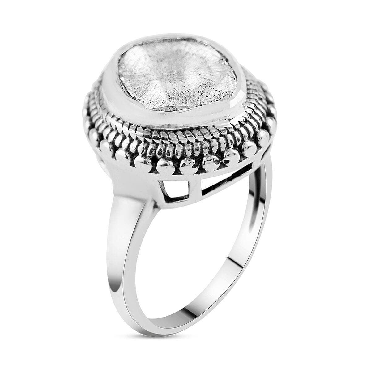 Polki Diamond Solitaire Ring in Sterling Silver (Size 5.0) 0.75 ctw image number 3